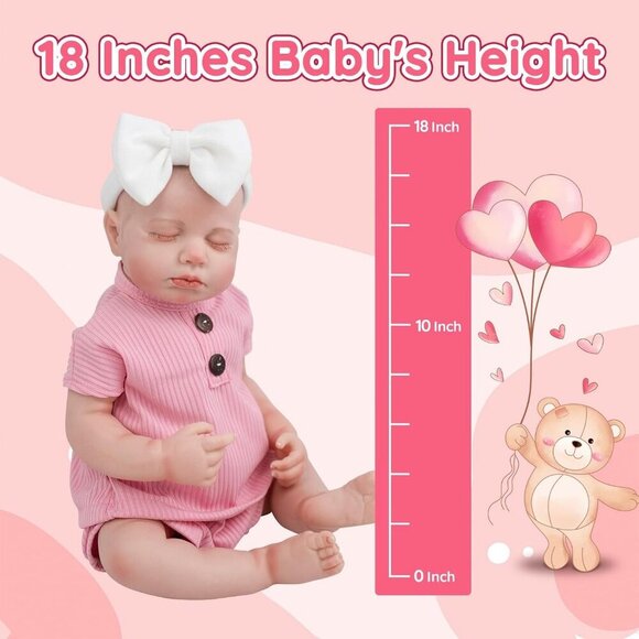 18 Inch Reborn Baby Doll Girl Realistic Full Vinyl Body Sleeping Newborn Toy - Picture 6 of 8